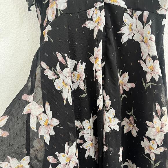 Miss Selfridge Chiffon Floral Print Ruffled Asymmetric Dress Black Womens Size 4 - Picture 7 of 8